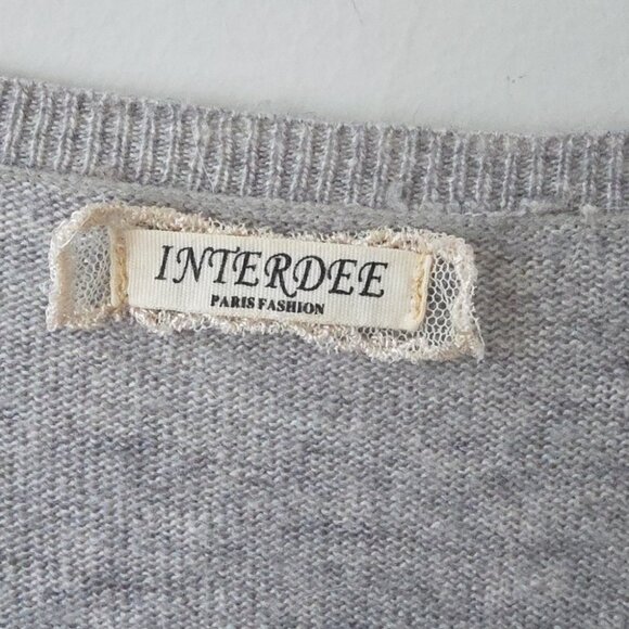 INTERDEE Paris | Wool Cashmere Angora LOVE sweater Appliqued Embellished Sz L - Picture 7 of 7